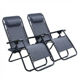 Alivio Set Of 2 Heavy-Duty Zero Gravity Chairs Sunloungers, Garden Outdoor Patio Sun Loungers Folding Reclining Chairs (Dark Grey) - thumbnail 2