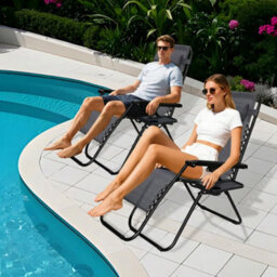 Alivio Set Of 2 Heavy-Duty Zero Gravity Chairs Sunloungers, Garden Outdoor Patio Sun Loungers Folding Reclining Chairs (Dark Grey) - thumbnail 8
