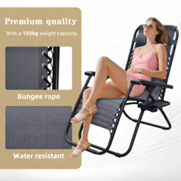 Alivio Set Of 2 Heavy-Duty Zero Gravity Chairs Sunloungers, Garden Outdoor Patio Sun Loungers Folding Reclining Chairs (Dark Grey) - thumbnail 7