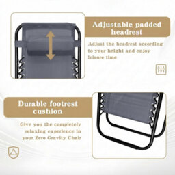Alivio Set Of 2 Heavy-Duty Zero Gravity Chairs Sunloungers, Garden Outdoor Patio Sun Loungers Folding Reclining Chairs (Dark Grey) - thumbnail 6