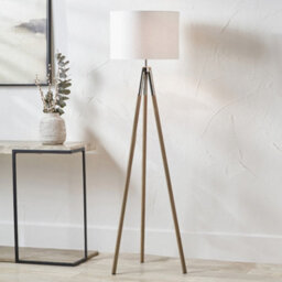 Pacific Lifestyle Silver Metal And Wood Grain Tripod Floor Lamp