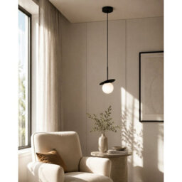 Luminosa Lighting Luminosa Aura Globe Pendant Ceiling Light Black White Glass Shade 1X E27 - thumbnail 2