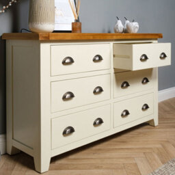 Elm Home And Garden Wide 6 Drawer Painted Cream/off White Chest Of Oak Drawers 78Cm High X 128Cm Wide X 40Cm Deep - thumbnail 7