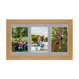 AK Frames 40X20Cm Oak Modern Multi Photo Frame With Silver Mount - Holds 3 Apertures (3X) 6X4 Photos - thumbnail 1