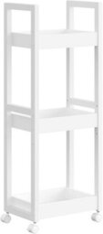 Songmics Small Shelf Storage Unit On Wheels, Bathroom Trolley, Slim Kitchen Shelf, 3-Tier Storage Caddy, Space-Saving, White - thumbnail 6