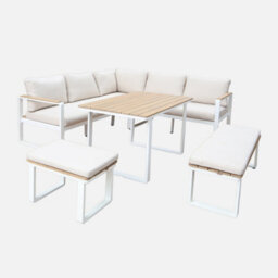 Sweeek - 8-Seater Garden Lounge In Acacia Wood And Aluminium White 197X72.5X72.5 Cm - Pampas - thumbnail 2