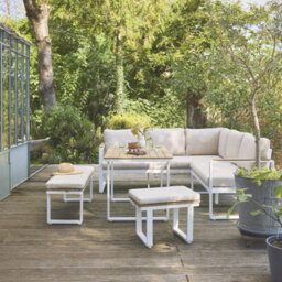Sweeek - 8-Seater Garden Lounge In Acacia Wood And Aluminium White 197X72.5X72.5 Cm - Pampas