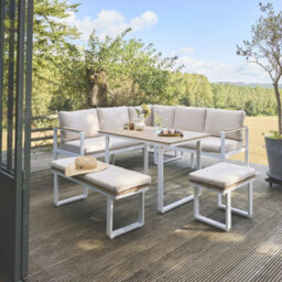 Sweeek - 8-Seater Garden Lounge In Acacia Wood And Aluminium White 197X72.5X72.5 Cm - Pampas - thumbnail 6
