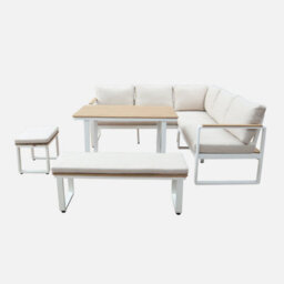 Sweeek - 8-Seater Garden Lounge In Acacia Wood And Aluminium White 197X72.5X72.5 Cm - Pampas - thumbnail 3