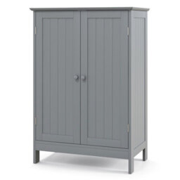Costway Bathroom Floor Cabinet Wooden Freestanding Storage Cupboard With Adjustable Shelf Grey - thumbnail 3