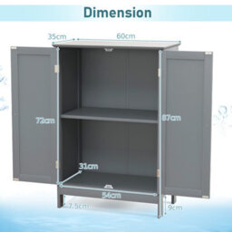 Costway Bathroom Floor Cabinet Wooden Freestanding Storage Cupboard With Adjustable Shelf Grey - thumbnail 2