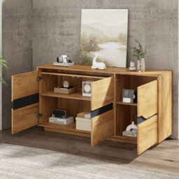 Btm Vintage Storage Cabinet, 3 Doors Sideboard, Adjustable Shelf, 140X40X70Cm, Wood - thumbnail 3