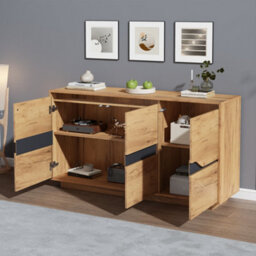 Btm Vintage Storage Cabinet, 3 Doors Sideboard, Adjustable Shelf, 140X40X70Cm, Wood - thumbnail 2