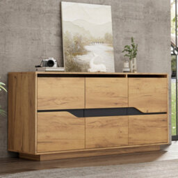 Btm Vintage Storage Cabinet, 3 Doors Sideboard, Adjustable Shelf, 140X40X70Cm, Wood - thumbnail 4