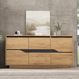 Btm Vintage Storage Cabinet, 3 Doors Sideboard, Adjustable Shelf, 140X40X70Cm, Wood