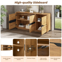 Btm Vintage Storage Cabinet, 3 Doors Sideboard, Adjustable Shelf, 140X40X70Cm, Wood - thumbnail 6