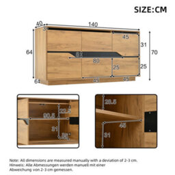 Btm Vintage Storage Cabinet, 3 Doors Sideboard, Adjustable Shelf, 140X40X70Cm, Wood - thumbnail 5