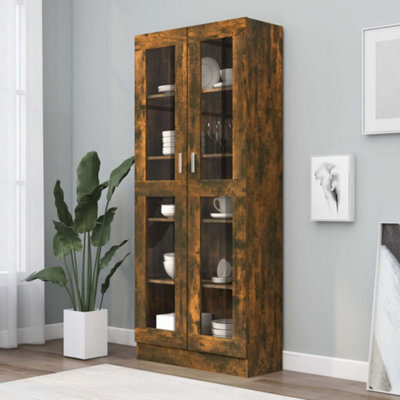 Berkfield Vitrine Cabinet Smoked Oak 82.5X30.5X185.5 Cm Engineered Wood - image 1