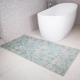 Loomed Aqua Blue Vintage Floral Flatweave Indoor Outdoor Rug 80X150Cm - thumbnail 1