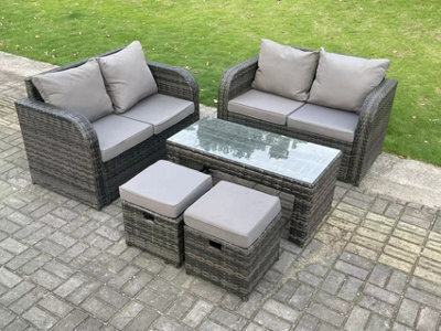 Fimous Dark Grey  Rattan Garden Furniture Set Love Sofa 2 Seater Sofa Set Outdoor Rectangular Coffee Table 6 Seater - image 1