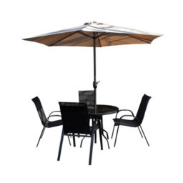 Samuel Alexander Outdoor 4 Person Round Glass Top Garden Dining Table Chairs With Beige Parasol And Base Set - thumbnail 9