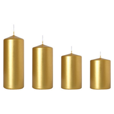 SolaDirect Set Of 4 Pillar Candles, Set Of 4 Votive Candles, Decorative Household Candles, Long Burning Time - Advent, Christmas (Gold) - image 1