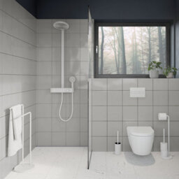 Beslagsboden White Stainless Steel Double Towel Rail (H)80Cm X (W)40Cm Freestanding Bathroom Twin Towel Holder - thumbnail 2