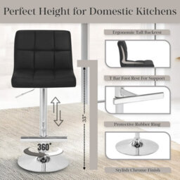 Lamboro Allegro Kitchen Bar Stool With Adjustable Height And Swivel, Black - thumbnail 3