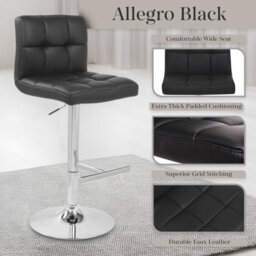 Lamboro Allegro Kitchen Bar Stool With Adjustable Height And Swivel, Black - thumbnail 2