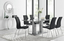 Furniturebox Imperia Grey High Gloss 6 Seater Dining Table With Structural 2 Plinth Column Legs 6 Black Stitched Faux Leather Isco Chairs - thumbnail 1