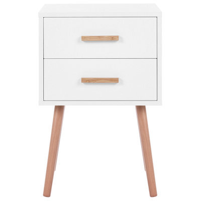 Wyld And Coco White Bedside Tables Set Of 2 With Solid Rubberwood Legs, Compact Scandi Nightstands - image 1