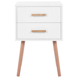 Wyld And Coco White Bedside Tables Set Of 2 With Solid Rubberwood Legs, Compact Scandi Nightstands - thumbnail 1