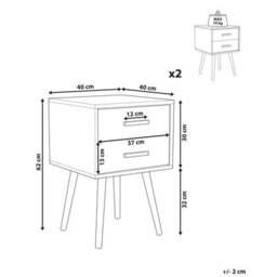 Wyld And Coco White Bedside Tables Set Of 2 With Solid Rubberwood Legs, Compact Scandi Nightstands - thumbnail 4