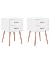 Wyld And Coco White Bedside Tables Set Of 2 With Solid Rubberwood Legs, Compact Scandi Nightstands - thumbnail 3