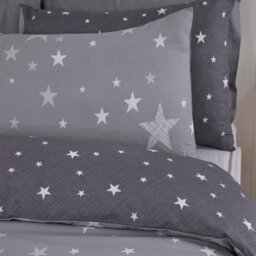 Ohs Galaxy Stars Duvet Cover With Pillowcase Kids Bedding Set Silver Grey, Silver Grey Charcoal Stars - Single - thumbnail 3