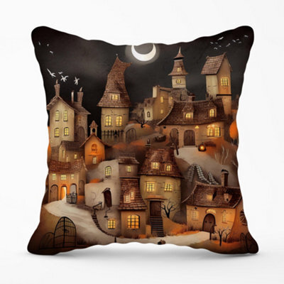 Warren Reed Designer Spooky Halloween Village Cushions 60Cm X 60Cm - image 1
