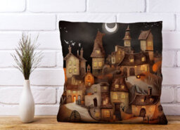 Warren Reed Designer Spooky Halloween Village Cushions 60Cm X 60Cm - thumbnail 2