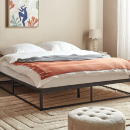 Wyld And Coco Industrial Modern Black Metal Bed Frame Eu King (5Ft3) - Headboard-Free, Solid Wood Slats, Matt Finish - thumbnail 1