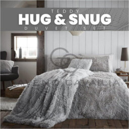Gc Gaveno Cavailia Hug & Snug Teddy Fleece King Grey Duvet Cover With Matching Pillowcase Warm Fluffy Soft & Cosy Bedding Set - thumbnail 2