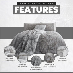 Gc Gaveno Cavailia Hug & Snug Teddy Fleece King Grey Duvet Cover With Matching Pillowcase Warm Fluffy Soft & Cosy Bedding Set - thumbnail 3