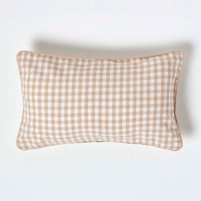 Homescapes Cotton Gingham Check Beige Cushion Cover, 30 X 50 Cm - image 1