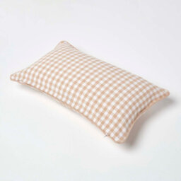 Homescapes Cotton Gingham Check Beige Cushion Cover, 30 X 50 Cm - thumbnail 4