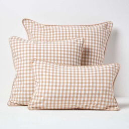 Homescapes Cotton Gingham Check Beige Cushion Cover, 30 X 50 Cm - thumbnail 5