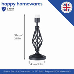 Happy Homewares Traditional Black Table Lamp Base With Twist Metal Stem Design And Inline Switch - thumbnail 4