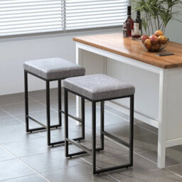 Grey Bar Stool Pu Leather Upholstered Seat 60Cm High Stool Black Metal Leg 1Pc - thumbnail 1