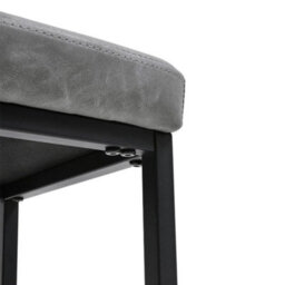 Grey Bar Stool Pu Leather Upholstered Seat 60Cm High Stool Black Metal Leg 1Pc - thumbnail 6