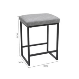 Grey Bar Stool Pu Leather Upholstered Seat 60Cm High Stool Black Metal Leg 1Pc - thumbnail 2