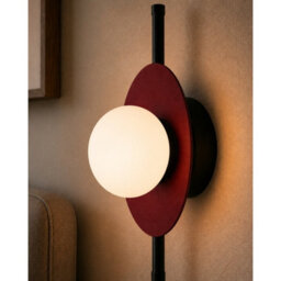 Luminosa Lighting Luminosa Luma Globe Wall Lights Black, Burgundy White Glass Shade 1X E27 - thumbnail 3
