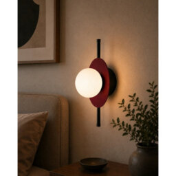 Luminosa Lighting Luminosa Luma Globe Wall Lights Black, Burgundy White Glass Shade 1X E27 - thumbnail 2