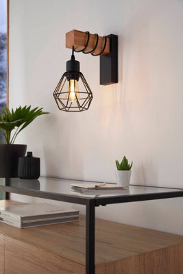 Eglo Townshend 5 Black/natural Wood Wall Light - Vintage Industrial Style 44078 (D) 24Cm - image 1